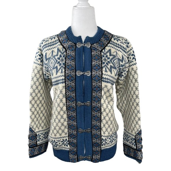 Dale of Norway Blue and White Cardigan Sweater - Picture 1 of 10
